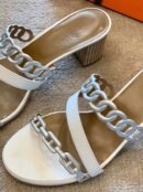 Hermes Thalassa Mules Sandals Nappa Leather Spring /Summer Collection Blanc /Silver