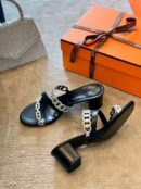 Hermes Thalassa Mules Sandals Nappa Leather Spring /Summer Collection Noir /Silver
