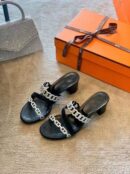 Hermes Thalassa Mules Sandals Nappa Leather Spring /Summer Collection Noir /Silver