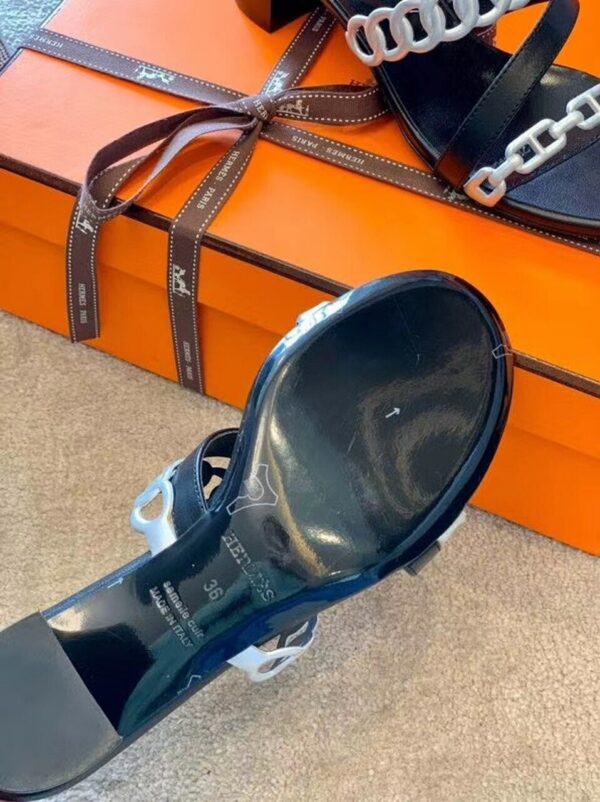 Hermes Thalassa Mules Sandals Nappa Leather Spring /Summer Collection Noir /Silver - Image 9