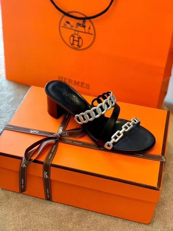 Hermes Thalassa Mules Sandals Nappa Leather Spring /Summer Collection Noir /Silver - Image 8