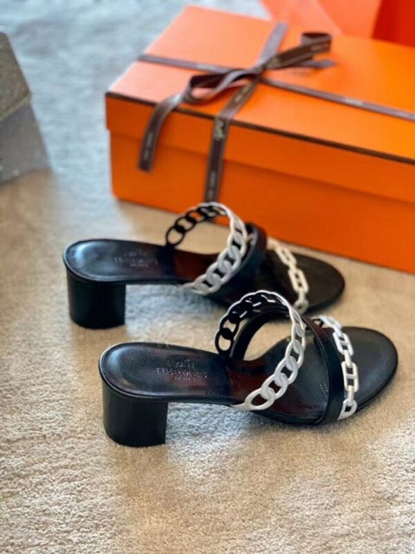 Hermes Thalassa Mules Sandals Nappa Leather Spring /Summer Collection Noir /Silver - Image 6