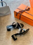 Hermes Thalassa Mules Sandals Nappa Leather Spring /Summer Collection Noir /Silver