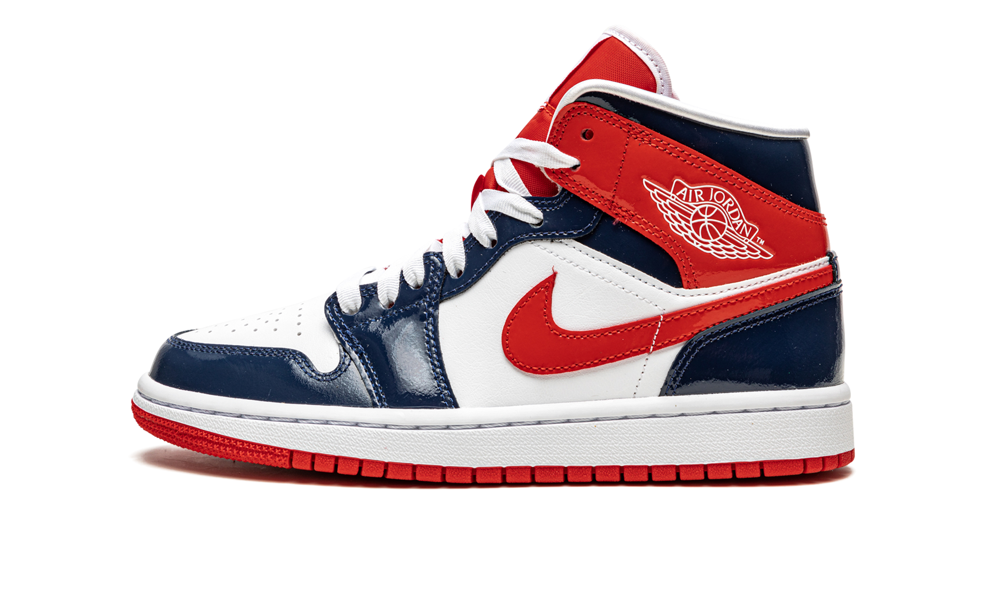 JORDAN 1 MID WMNS "Patent Leather Navy / White / Red"