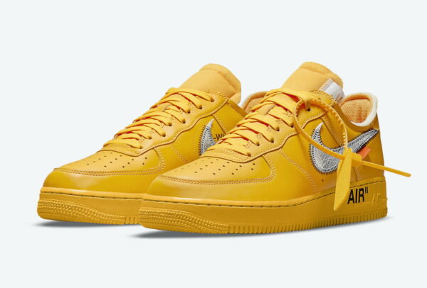 Off-White x Nike Air Force 1 Low University Gold Metallic Silver DD1876-700 Men's Size 7 - 12 US, Women's Size 5.5 - 8.5 US - Image 2
