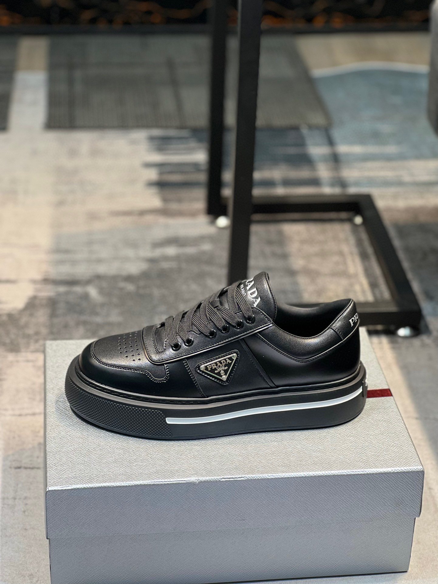 Prada Downtown Triangle Logo Black Sneaker