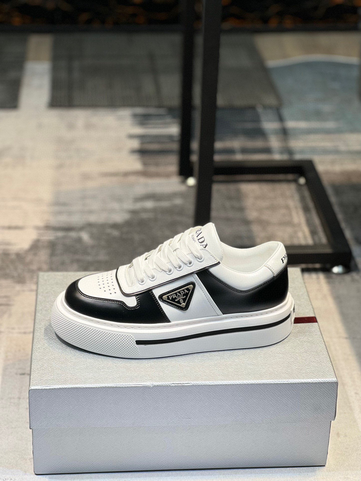Prada Milano Downtown Leather White Black Sneaker