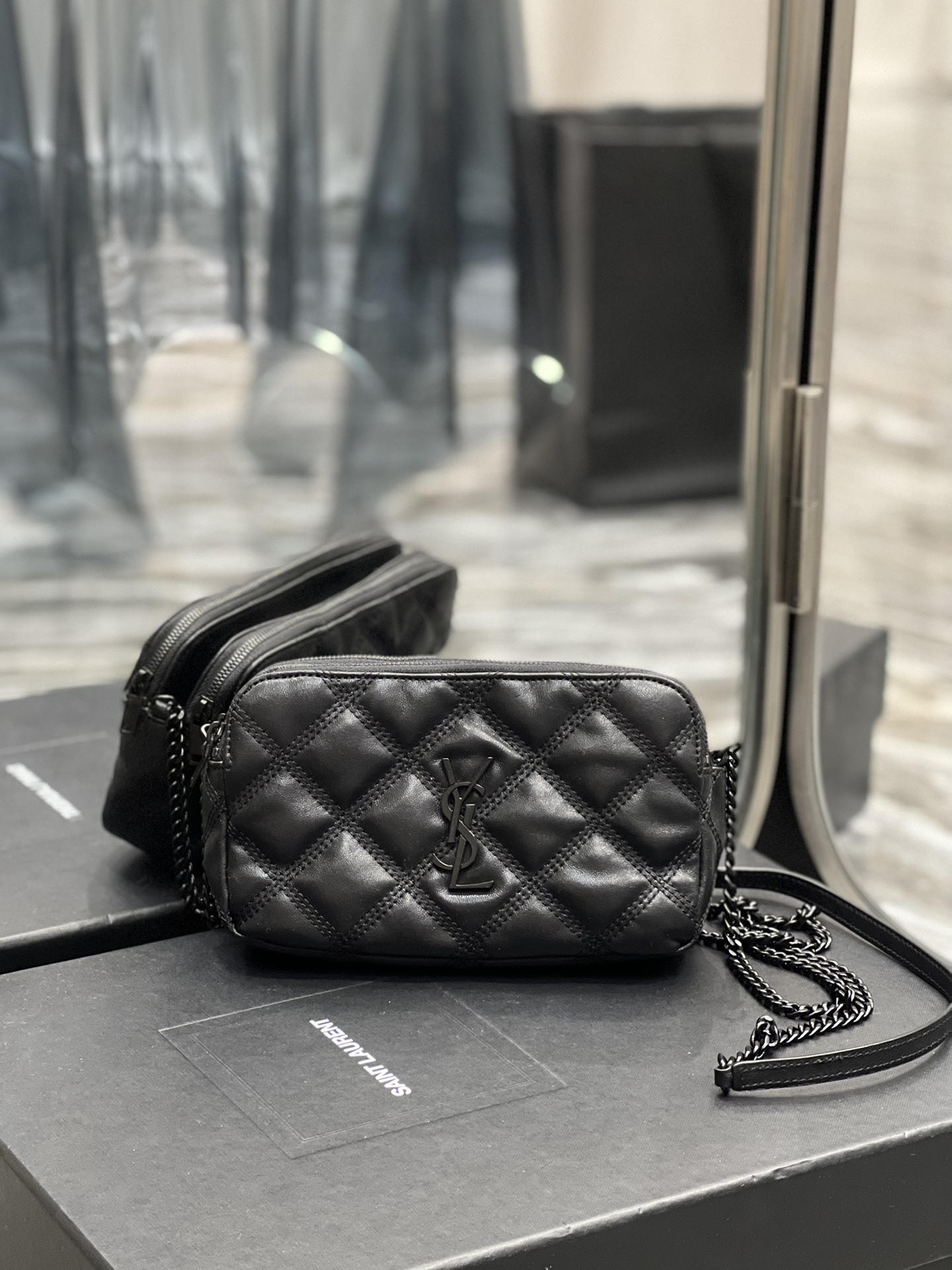 Saint Laurent Becky Double-Zip Pouch Black For Women 7.5in/19cm YSL