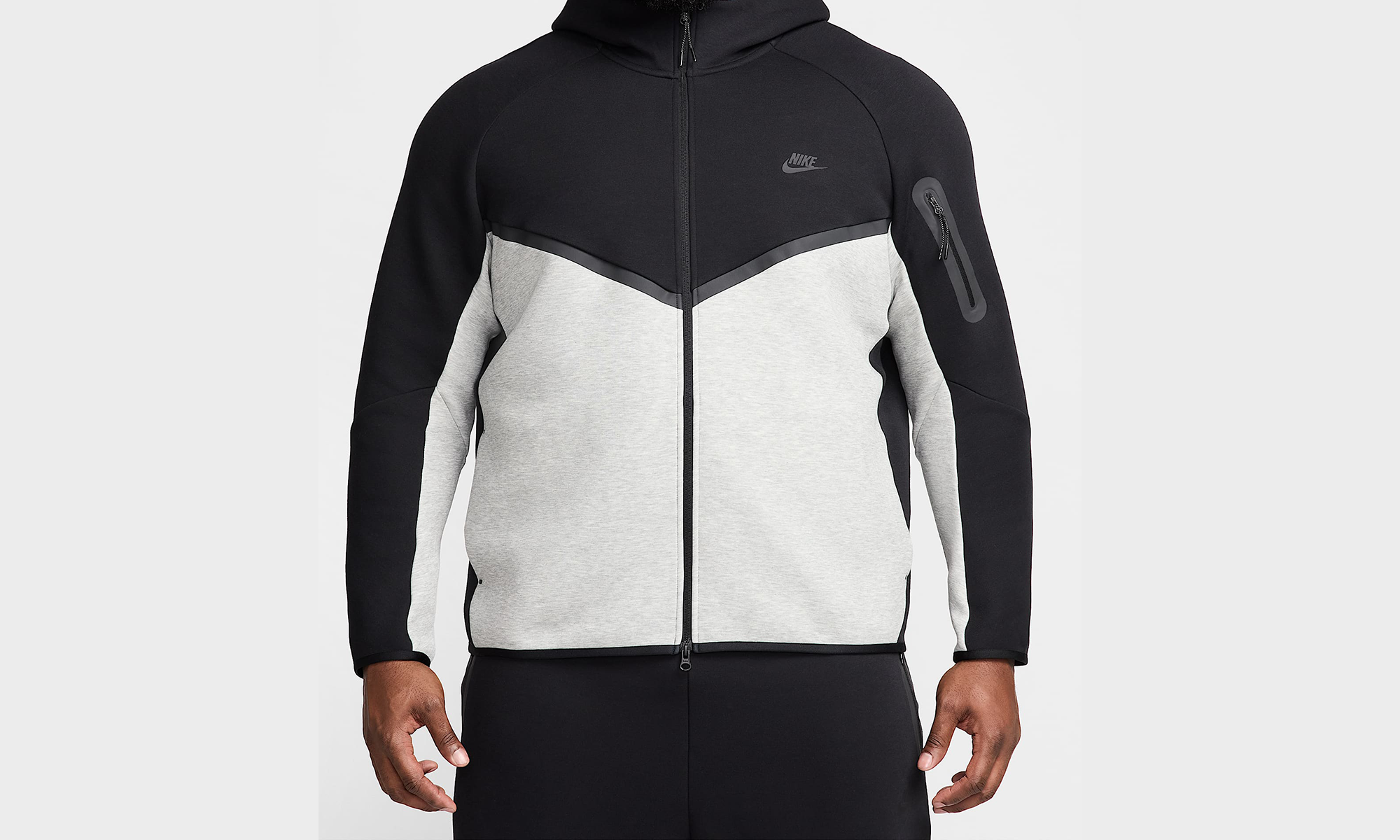 Tech Men's Full-zip Windrunner Hoodie "BLACK/DARK HEATHER-GREY/BLACK"
