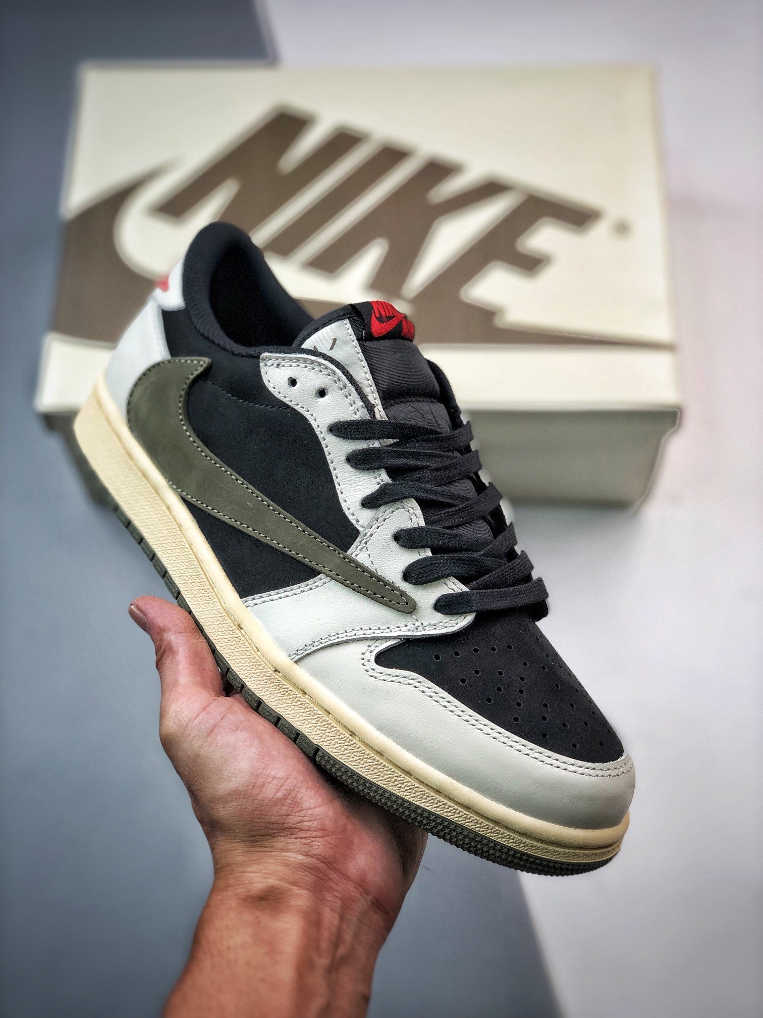 Travis Scott x Air Jordan 1 Low OG Sail/University Red-Black-Medium Olive