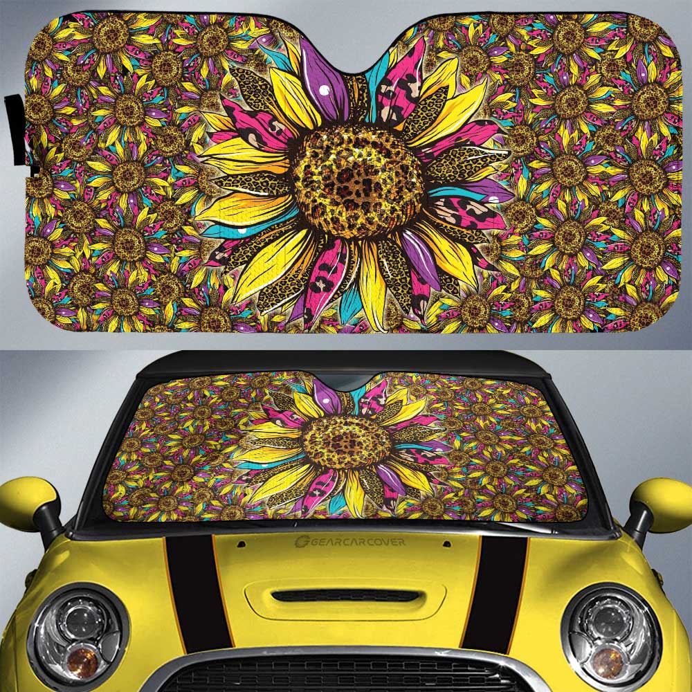 Leopard Sunflower All Over Print Car Sunshade