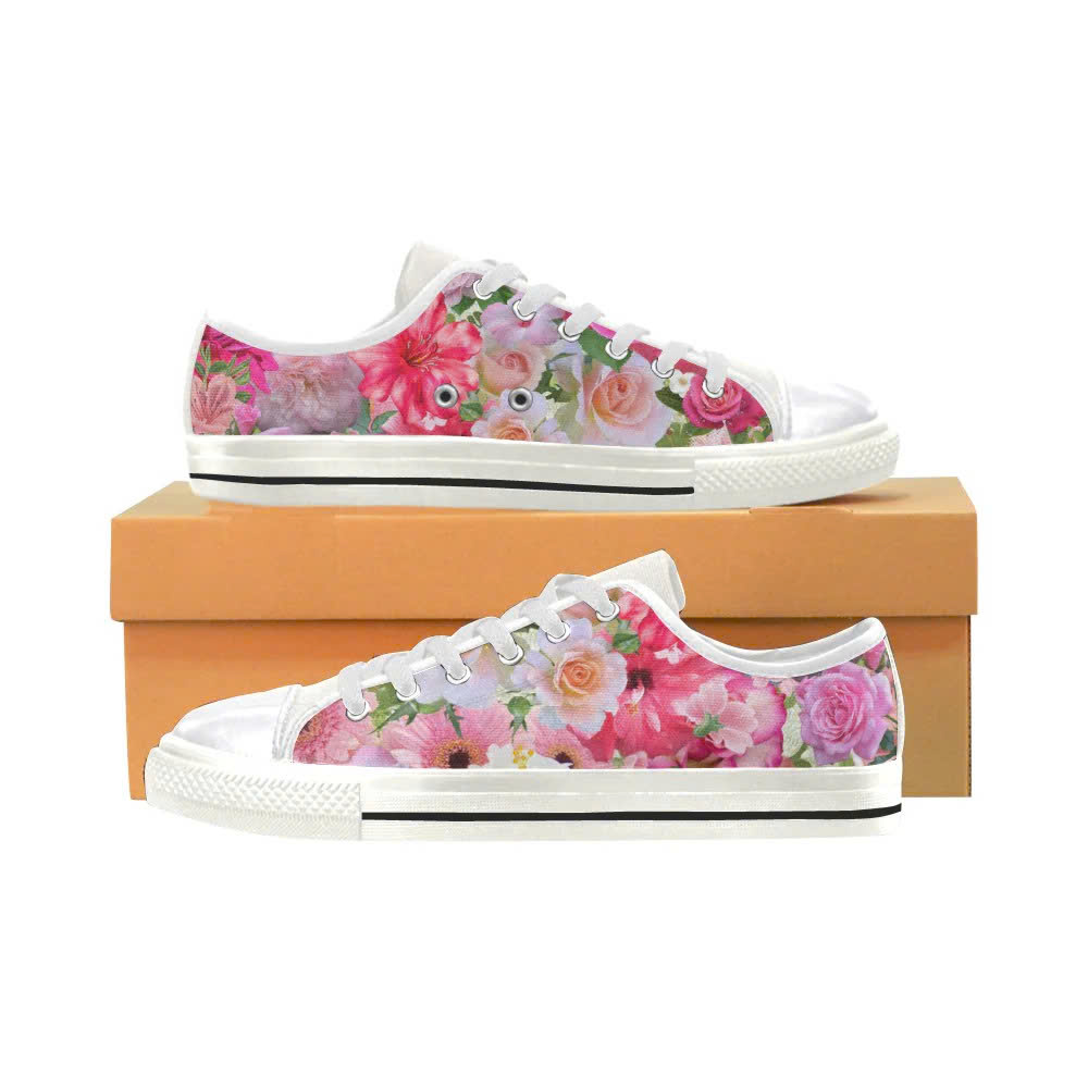 Pink Floral Sneakers: Little Goody New Shoes Pink Flower Low Top Basic Casual Shoes