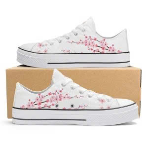 White Cherry Blossom Converse-style Low Top Canvas Shoes Sakura Sneaker