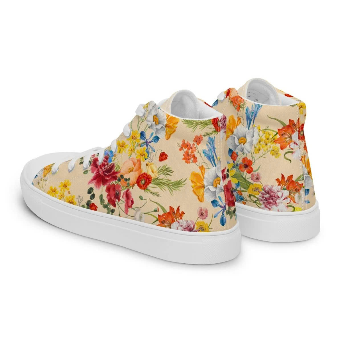 Women's Flowers Painted Yellow Shoes Canvas Shoes Roses On High Top Shoes